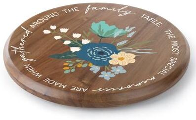 CounterArt "Family Table Floral Round Acacia Wood Lazy Susan Turntable 14"" Diameter for Serving Kitchen Organization Condiment Caddy"