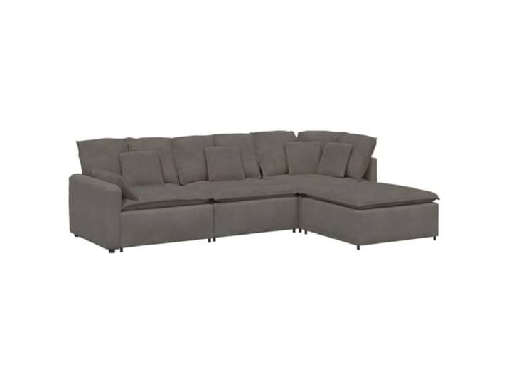 Makastle Modulares Ecksofa mit Fußhocker Cordstoff Hellgrau