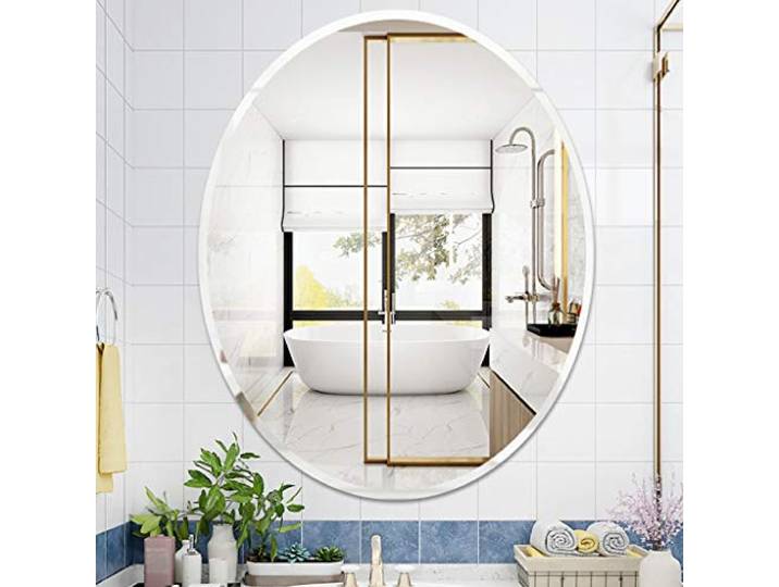 Rahmenloser großer ovaler Spiegel 50x70cm, HD Glaswandspiegel mit hängenden Haken für Badezimmer, Make-up, Wohnzimmer