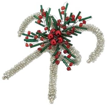 Saro Lifestyle Festive Flair Beaded Candy Cane Napkin Ring (Set of 4)