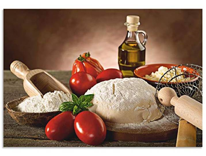 ARTland Spritzschutz Küchenrückwand aus Alu für Küche Herd Spüle 80x55 cm (BxH) mit Motiv Essen Lebensmittel Italien Pizza Tomaten Teig Mediterran T5UZ