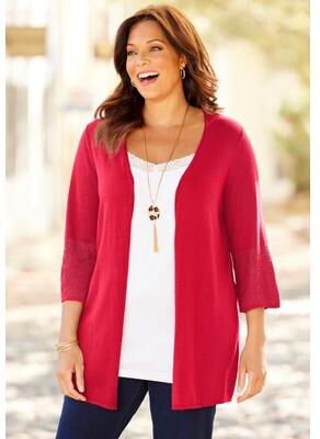 Plus Size Women's Pointelle Accented Cardigan by Catherines in Vivid Red (Size 4X)