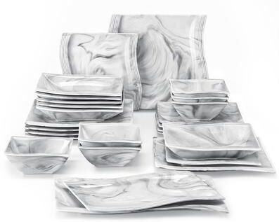 MALACASA Flora Porcelain Wavy Modern Dinnerware Set (Service for 6)