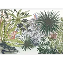 Artgeist, Tapete, Fototapete - Flora of Madagascar - Tropical Landscape With Watercolour Animals (250 x 175 cm)