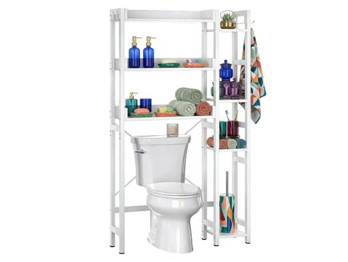 Relaxdays Toilettenregal, 3 Ebenen, WC-Überbauregal, weiß Badregal über Toilette, HBT: 161x80x24 cm, Metall & MDF