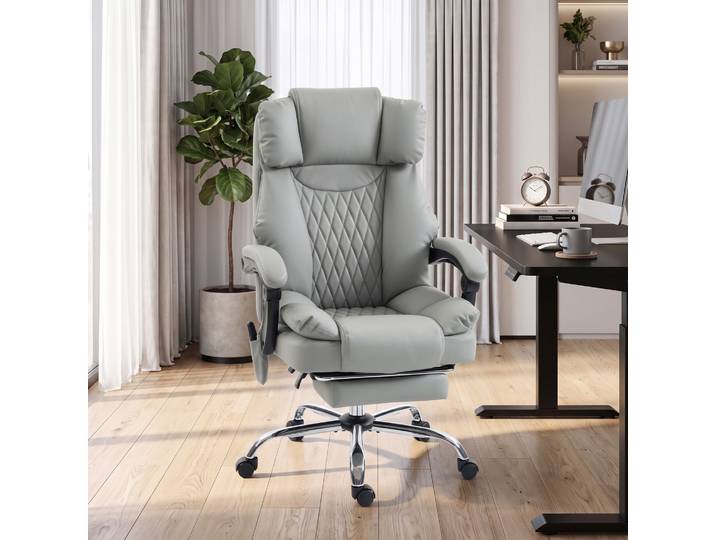 HOMCOM Fauteuil Bureau Massant Chauffant PU Ergonomique Gris