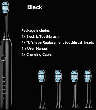 Inspired Finds Rechargeable Sonic Electric Toothbrush 5 Modes, 3 Intensities & 4 Replacement Heads black