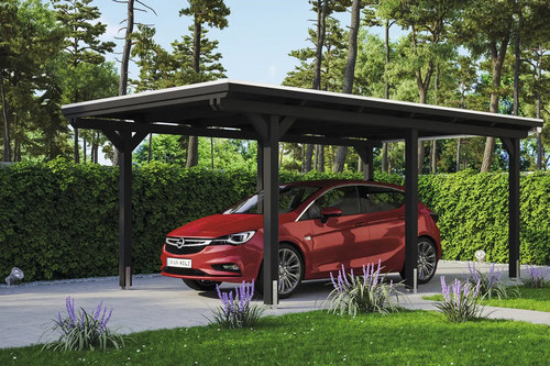 Einzelcarport SKAN HOLZ Emsland inkl. Pfostenanker, EPDM Folie 354 x 604 cm anthrazit