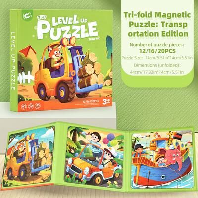 JoyToys Portable Magnetic Puzzle Book For Kids Foldable Travel Puzzle For Kids Educational Jigsaw Toy traffic