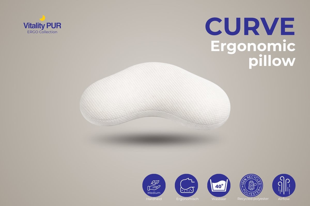 Vitality Pur Curve Pillow - Ergonomisch Memory Foam Hoofdkussen voor Zij- en Rugslapers - 40 x 60 cm