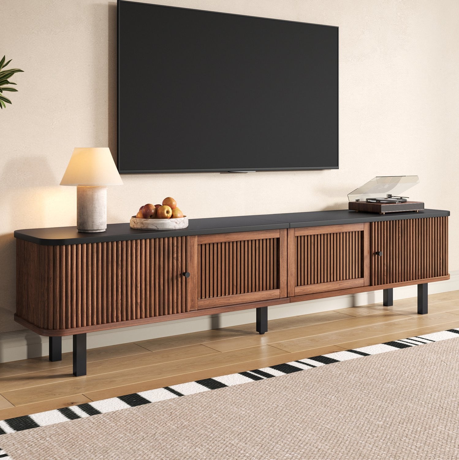 CHICFURN TV-meubel met schuifdeuren en opbergruimte in Walnoot