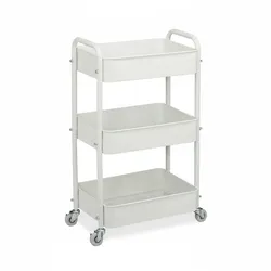 Relaxdays Rollwagen, 3 Etagen, Servierwagen, Küchenwagen Bad & Büro, Rollregal, 71,5x43,5x29,5 cm, Bastelwagen, weiß