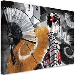 WANDBILD geisha mit einem fan