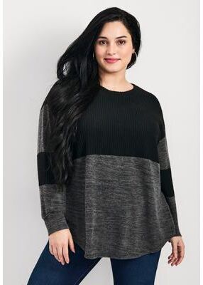 Plus Size Women's Leisure Splice Hacci Top by Avenue in Charcoal Black Marled (Size 20)