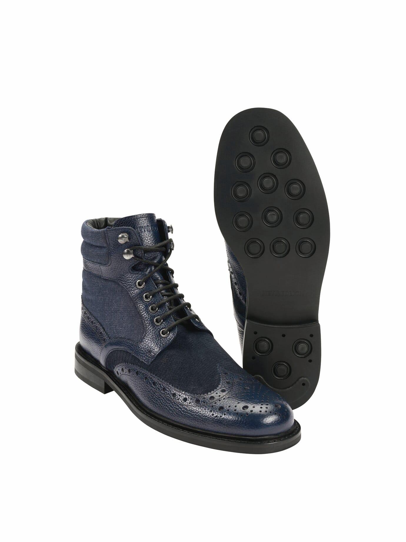 Mey & Edlich Herren Jeans-Brogue-Boot Blau 100 % Rindleder