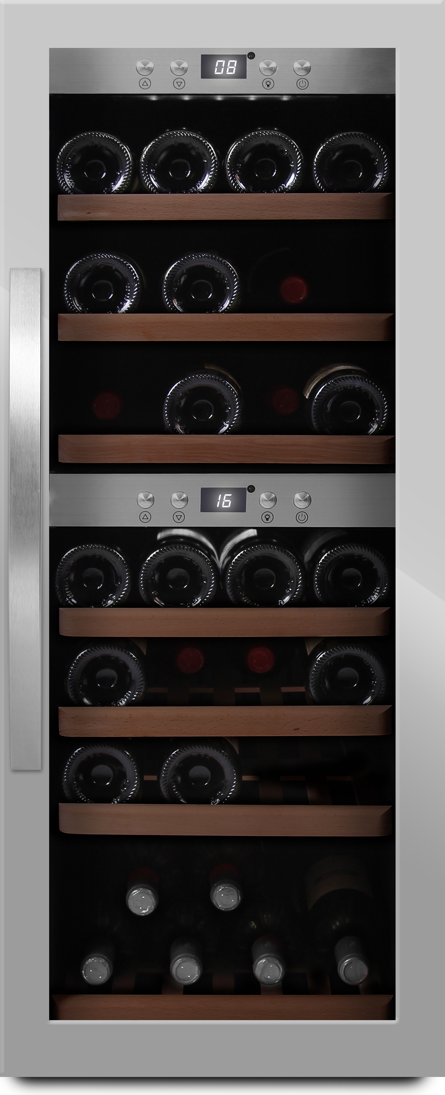 mQuvée Freistehender Weinkühlschrank - WineExpert 38 Stainless | 2 verstellbare Temperaturzonen 5 bis 20°C | Kapazität 38 Flaschen | UV-Glastür