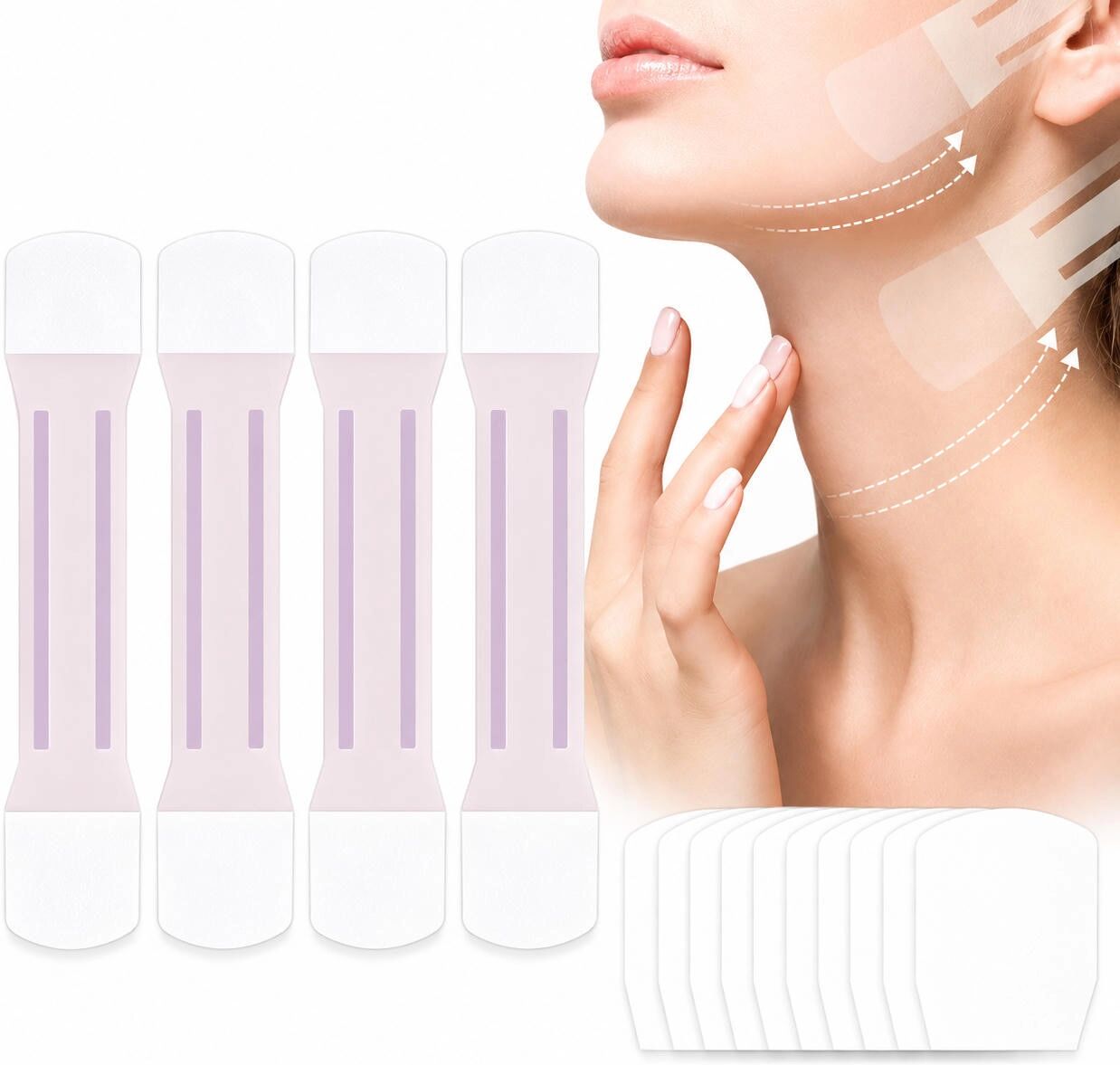 INF Bandes de lifting facial translucides avec 4 bandes et 20 patchs - Élastiques, invisibles et auto-ajustables