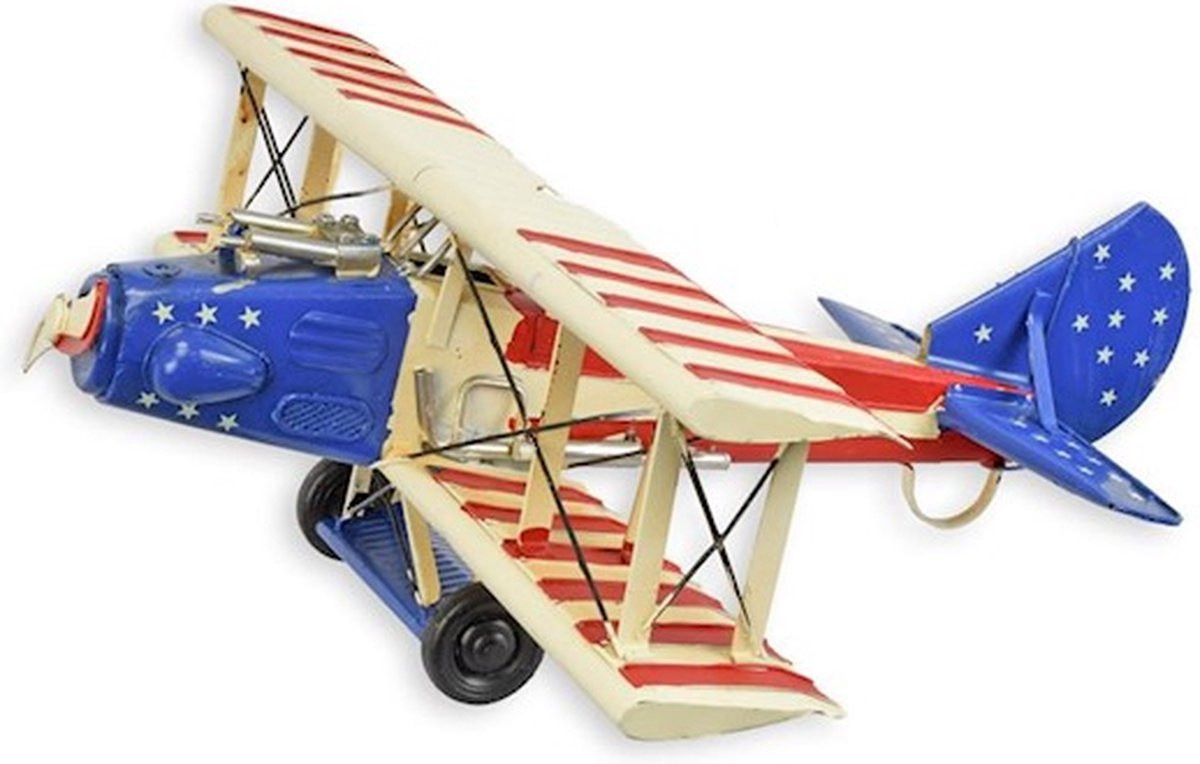 Decoratief blikken vliegtuig BL-334 Amerikaans model, Lengte: 42 cm