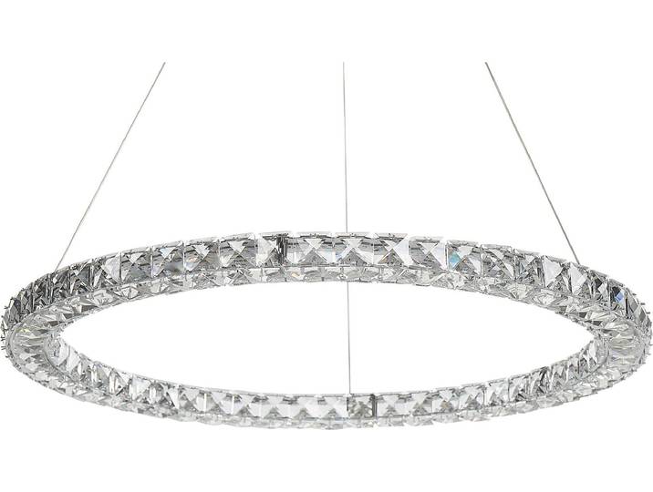 BELIANI LED Hängelampe Silber Kristallglas und Metall ø 60 cm Rund Ringform Kreisform Modern Glamour Küche Esstisch Wohnküche Hohe Decken Innenräume