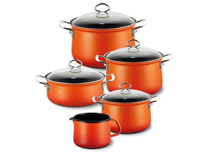 Riess, 0546-034, Spar-Set 5-teilig, NOUVELLE - CORALL, bestehend aus: Fleischtopf mit Glasdeckel 16, 20 und 24 cm, Kasserolle mit Glasdeckel 20 cm und Schnabeltopf 12 cm