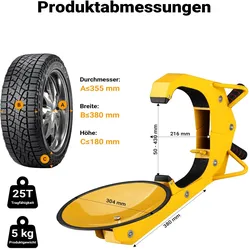 Wiltec, Garagenausstattung, Radkralle 300x145x630mm Felgen 10-18" Parkkralle Wegfahrsperre Stahl