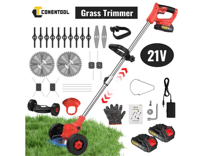 Tondeuse à gazon sans fil Conentool 21V 650W 8500RPM, tondeuse électrique 6 pouces avec 5 types de lames, roue de support pour batterie Makita