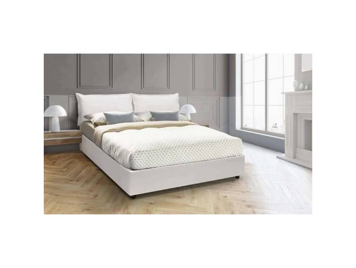 Dmora - Lit double Veronica 205x175h95 cm Blanc Panneau effet bois et Similcuir