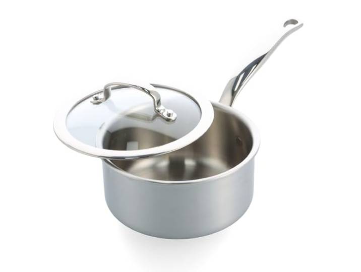 GreenPan Premiere 5PLY, Edelstahl-Kochtopf aus 18/10-Edelstahl mit Glasdeckel, 16 cm/1,58 l, Multiply, polierter Edelstahl, induktionsgeeignet, spülmaschinenfest, ofenfest, silber
