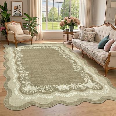 Garvee Surrounding Floral Border Scalloped Area Rug