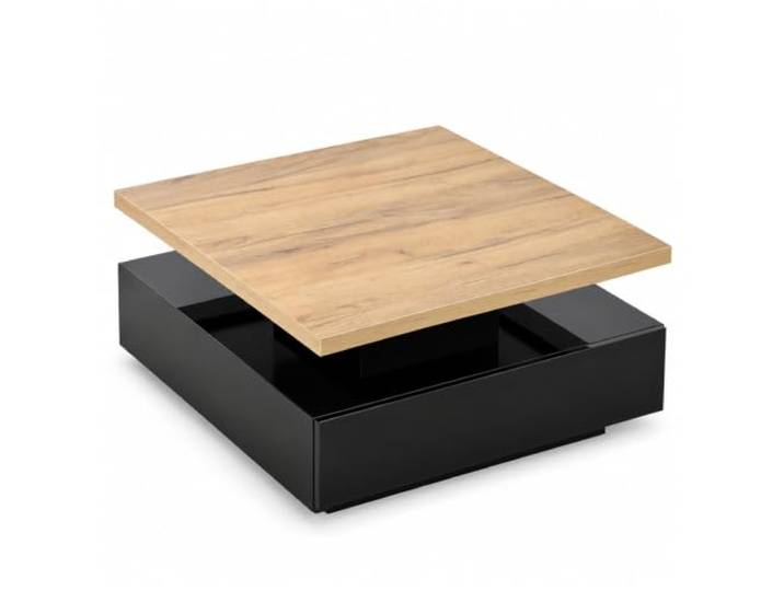 Jastoery 360° Drehtisch Couchtisch Nussbaum Schwarz Hochglanz 70cm Schublade, UV-beschichtete Spanplatte, Kratzfest, Belastbar bis 30kg, Wohnzimmer, Kleine Räume