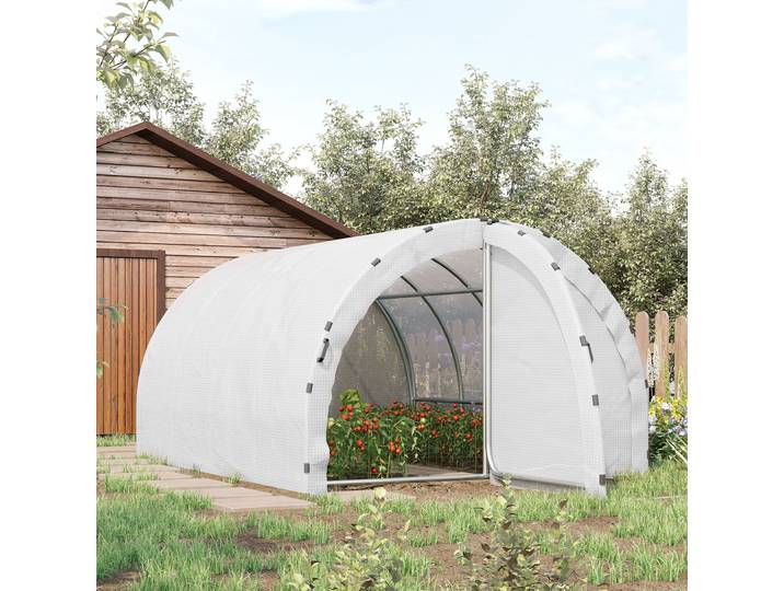 Outsunny Serre Tunnel 12m² Double Porte Blanc