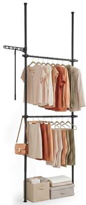 Costway Adjustable Floor to Ceiling Clothes Rack with 2 Hanging Rods-Black