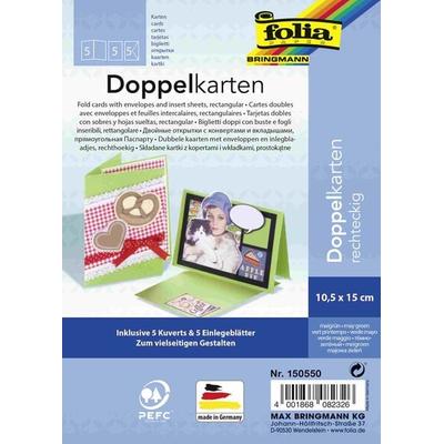 Folia Klappkarten/Doppelkarten für Einladungen, Glückwunsch- oder Grußkarten, 10,5x15cm, maigrün, 5 Karten + Kuverts + Einlagen