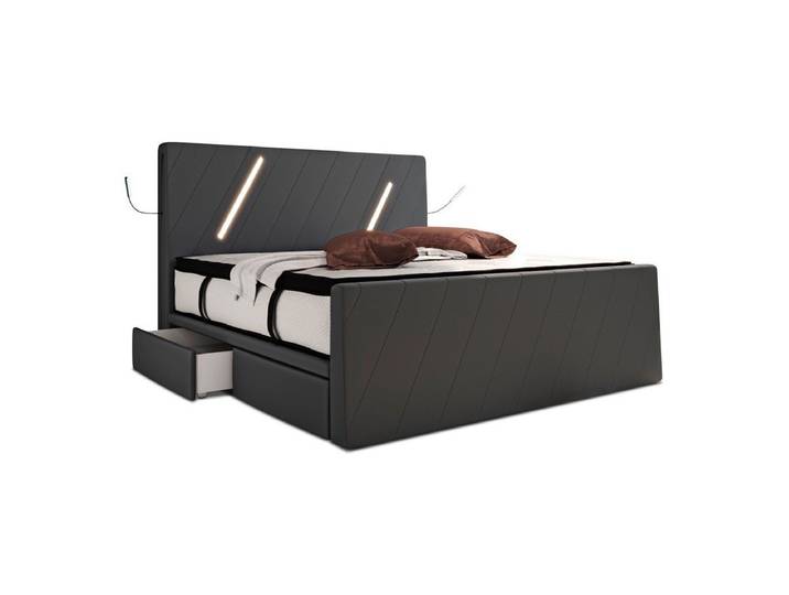 Sofa Dreams Boxspringbett Toulon (6 Teile), Mikrofaser Stoffbezug, Schubladen, LED, Matratze, Topper, Design Bett