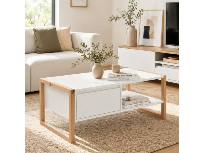 Table Basse Blanche 1 Tiroir 1 Niche Alva