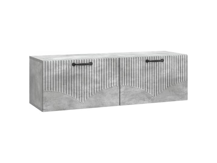 LMTYOENFG Wandmontierter TV-Schrank Betongrau 98 x 31 x 30 cm Platzsparende Schwebeoptik für Wohnzimmer und Schlafzimmer mit zwei Klapptüren sowie schwarzen Griffergänzungen.