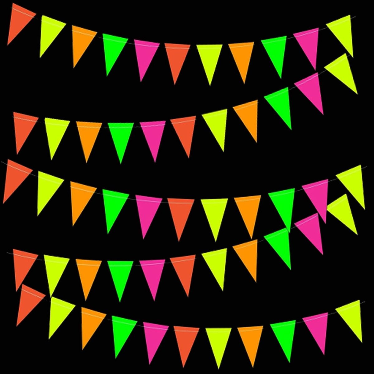 Neon Vlaggetjesslinger voor Feestdecoratie en Glow-Parties van Duurzaam Papier