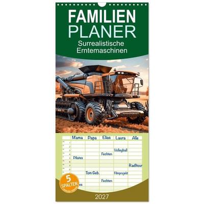 Familienplaner 2027 - Surrealistische Erntemaschinen mit 5 Spalten (Wandkalender, 21 x 45 cm) CALVENDO