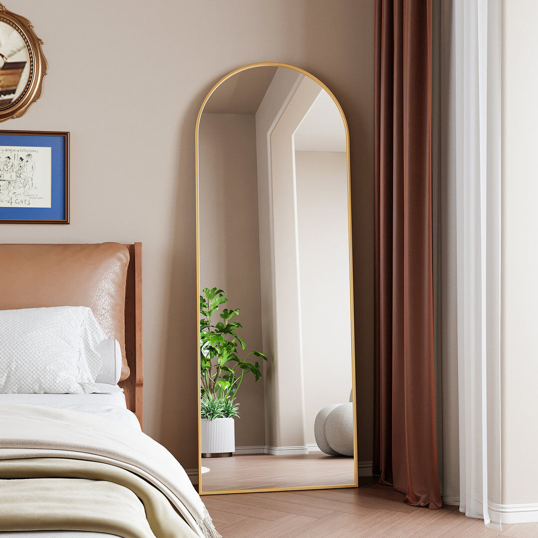 Metro Arched Aluminum Alloy Framed Full Length Mirror with Stand Large Wall Mirror Gold 162cm H X 53cm W X 3cm D