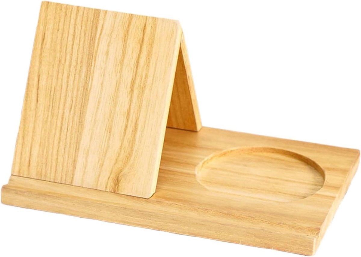 Houten Leesstandaard Driehoek met Bekerhouder - Houtkleur - 19,4 cm