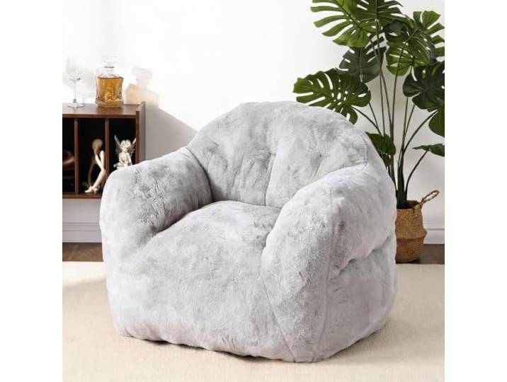 GarveeMore Riesiger Bohnensack-Sessel Für Erwachsene Mit Armlehnen, Weichem Kunst-Kaninchenfell, Hochdichter Schaumstoff – Für Wohnzimmer, Schlafzimmer & WG