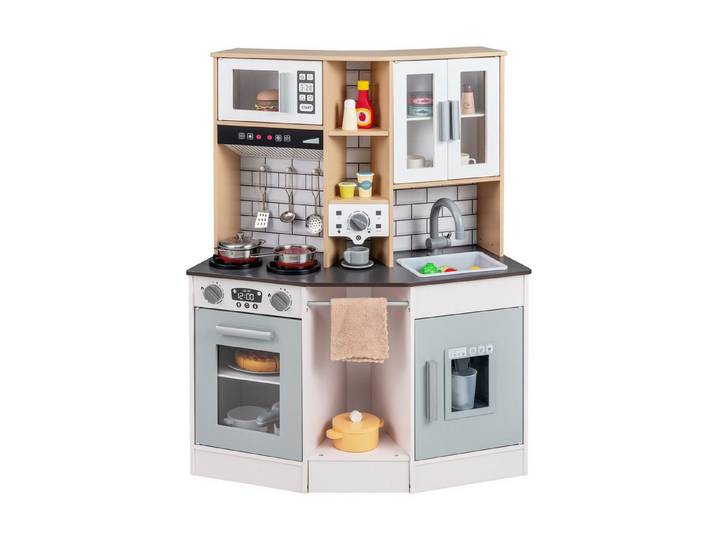 COSTWAY Spielküche MDF, Mit Dunstabzugshaube, Eismaschine, Mikrowelle & Ofen