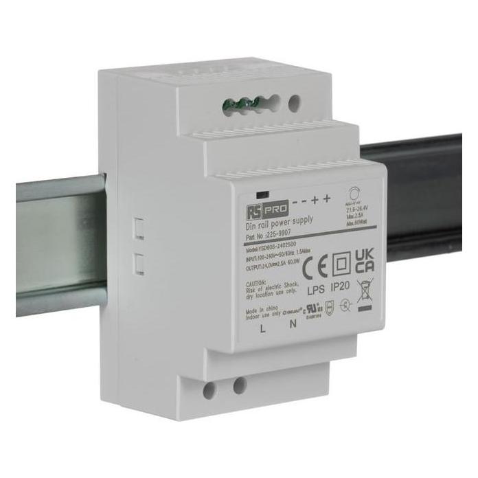 RS PRO DIN-Schienen Netzteil, 90 264V ac, 24V / 2.5A 60W (2259907)