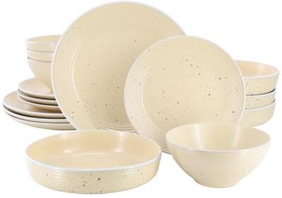 Elama Emilia 16 Piece Double Bowl Stoneware Dinnerware Set in Cream Yellow