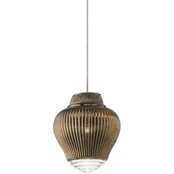 Clyde Pendelleuchte aus mundgeblasenem Bronzeglas mit Rigadin-Verarbeitung, grauem Metallgestell und Textilkabeln, Höhe 315 cm, E27