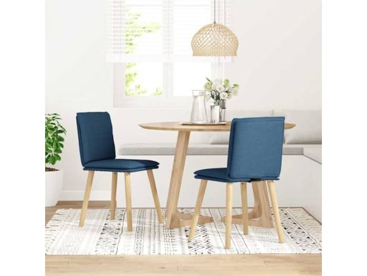 POUFGDR Essstühle, 2 Stück, blauer Stoff Massives Gummibaumholz, Polyestergewebe, dicker Schaumstoff, gepolsterte Sitzfläche, Esszimmer, Wohnzimmer