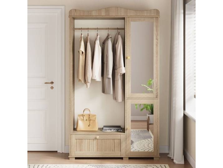 Armoire avec Miroir et penderie Ouverte Cette Armoire compacte dotée de tiroirs et de Deux Portes est idéale pour Chambre Couloir