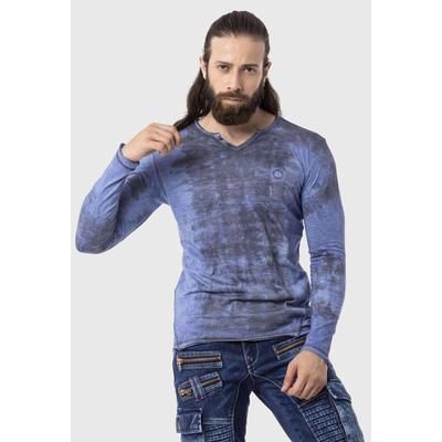 T-Shirt CIPO & BAXX "Cipo & Baxx Sweatshirts", Herren, Gr. XL, blau, Obermaterial: 100% Baumwolle CO., meliert, regular fit, V-Ausschnitt, Shirts T-Shirt, im Batik-Design