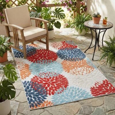 Superior Hydrangea Floral Medallion Indoor Outdoor Area Rug