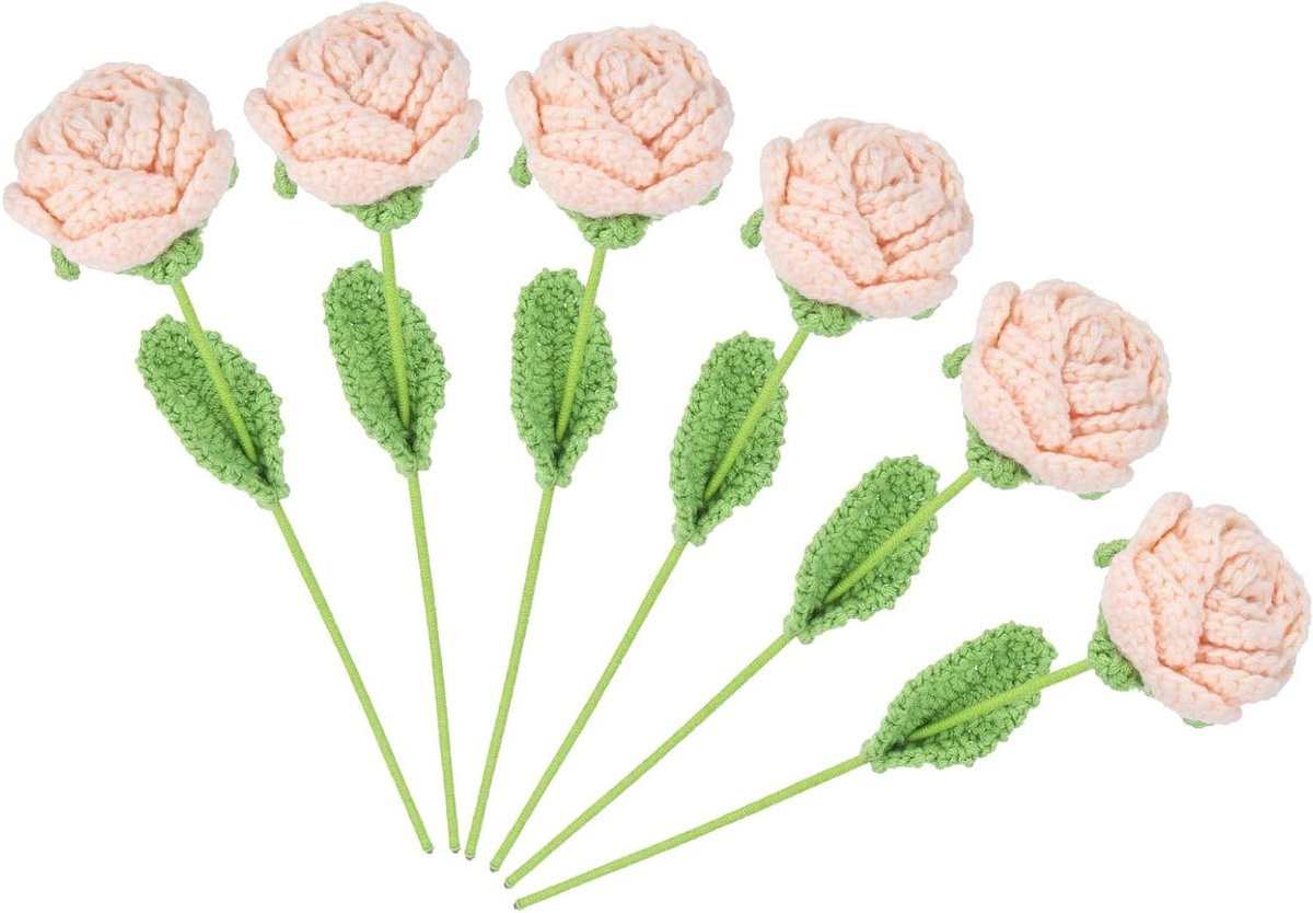 Handgemaakte gehaakte rozen interieurdecoratie beige - Hoogte: 32 cm
